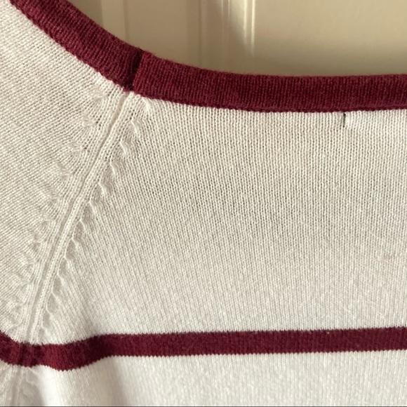 Ivory and Burgundy Striped Sweater with Pockets - Picture 4 of 4